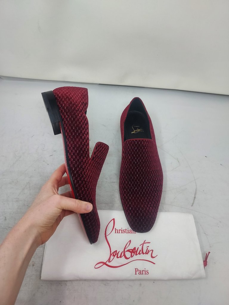 Christian Louboutin Mens Dandy Chick Orlato Bordeaux Red Velvet Shoe